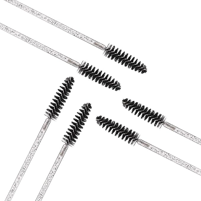 Elisel 100pcs Disposable Mascara Brushes with Container, Mascara Wands Makeup Brushes Applicators Kits for Eyelash Extensions and Eyebrow Brush (Crystal Black)