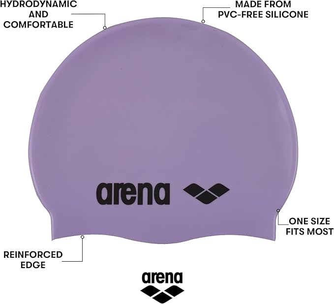 Arena Classic Unisex Soft Silicone Swim Cap for Women and Men, Intensive Training Comfortable Non-Slip Long Hair Swimming Hat