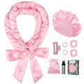 Satin Heatless Curls Overnight Hair Curlers to Sleep In Hair Curler Rollers No Heat Hair Wrap for Curls Headband, 70" Satin Heatless Curling Rod Set for Women Long Waves Hair Volume -Pink 9PCS