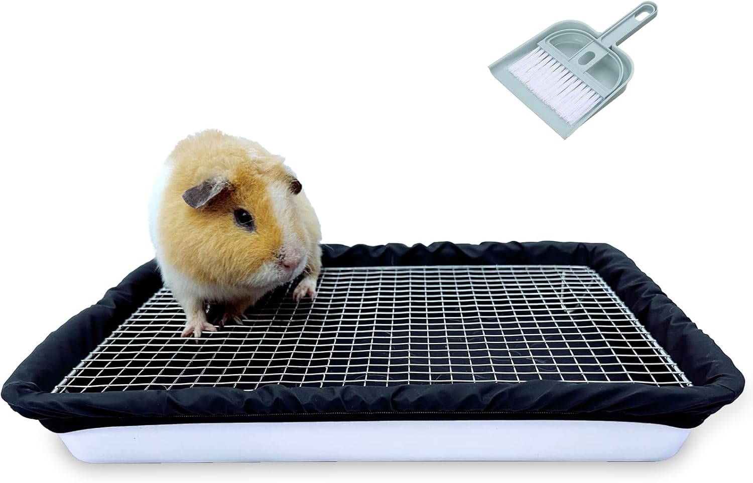Guinea Pigs Litter Box with Stainless Steel Grid & 2 Reusable Waterproof Liners, Small Animal Potty Tray for Dwarf Rabbit,Ferret,Chinchilla