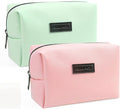 MAANGE 2 Pcs Small Makeup Bag For Purse, Travel Cosmetic Bag Makeup Pouch PU Leather Portable Versatile Zipper Pouch For Women (Pink+Green)