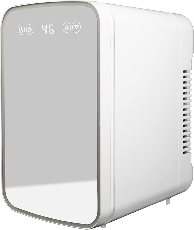 Danby DBMR02624WD43 7.4L Mini Fridge with Mirror & Light in White LED light digital display touch activated 7.4 L / 0.26 cu.ft. capacity