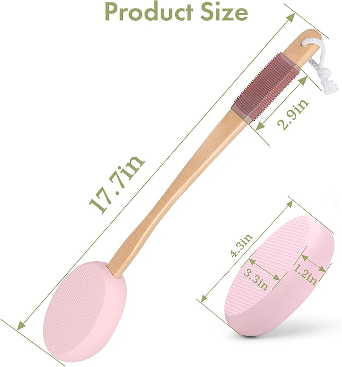 AmazerBath Lotion Applicator for Back, Feet, 2 Replacement Pads with 17" Curved Handle, Back Sunscreen Applicator for Kids, Elderly, Women, Apply Cream Medicine Moisturizer Tanner, Pink