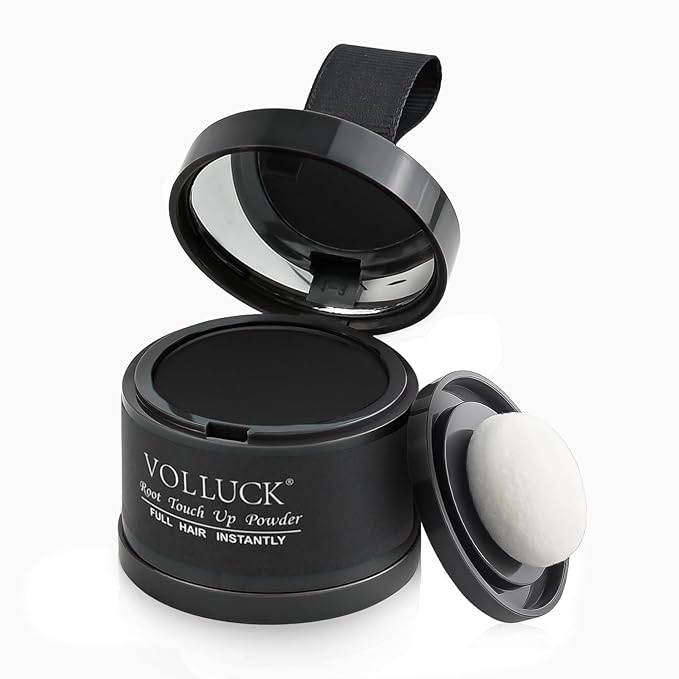 VOLLUCK Root Touch up Powder, Instant Hairline Powder for Thinning Areas and Gray Hair Coverage, Natural and Non-greasy Root Cover up for Women and Men (Dark Black, 0.14 Ounce)