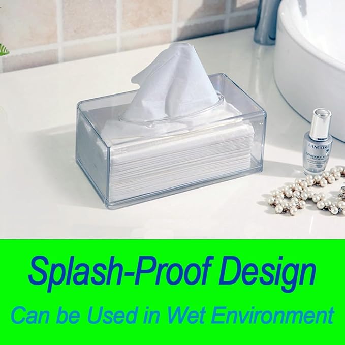 Square Clear Acrylic Tissue Box, Box Covers Rectangular, Bathroom Facial Napkin Box Holders, Table Clear Dryer Sheet Dispenser for Bathroom, Kitchen and Cars