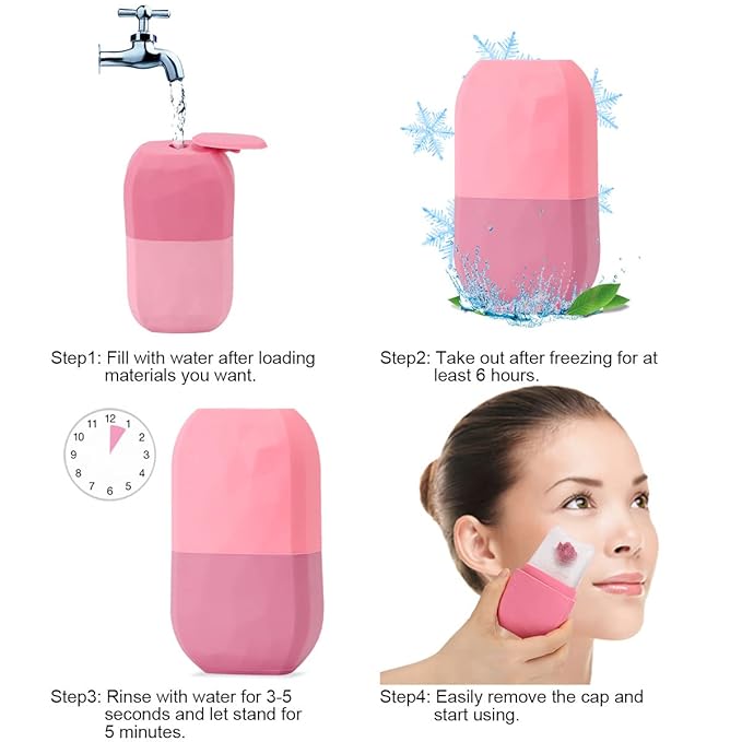 Ice Roller for Face and Eye, Upgraded Ice Face Roller Facial Beauty Ice Roller Skin Care Tools, Ice Facial Roller Gua Sha Face Massage, Silicone Ice Mould for Face Beauty Remove Fine Lines (Pink)