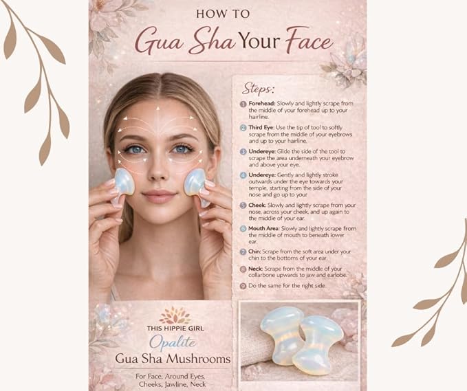 This Hippie Girl Gua Sha Mushroom Set, Jaw Sculpting Tools, Opalite Stone Facial Toning and Yoga Sculpt Massage Tool, 2 Gua Sha Mushrooms for Skin and Facial Treatment, Opal Facecare Tools