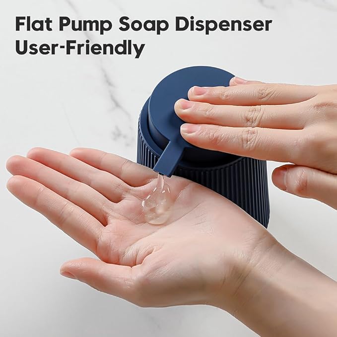 Striped Liquid Hand Soap Dispenser with Leak-Proof Pump for Bathroom and Kitchen Countertop 11oz Navy Blue