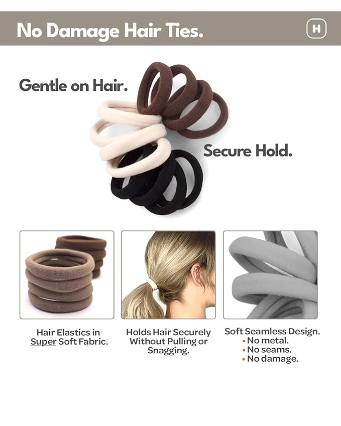 Cyndibands Seamless Hair Ties - Blonde - Gentle Hair Ties No Damage, Standard Size 1.5 Inch, Soft and Stretchy Nylon Fabric Ponytail Holders - 12 Count