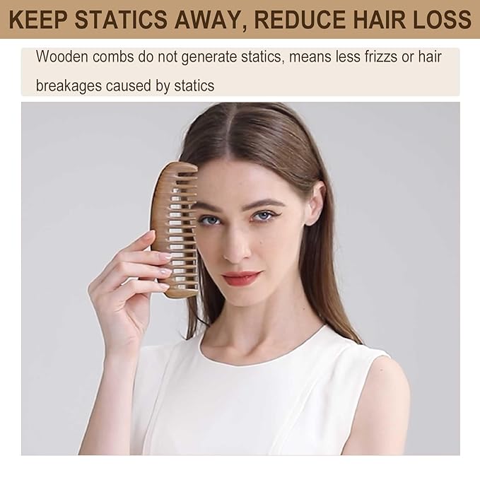 2 Pack Wooden Comb, Beard Comb for Men, Hair Combs for Women - Green Sandalwood