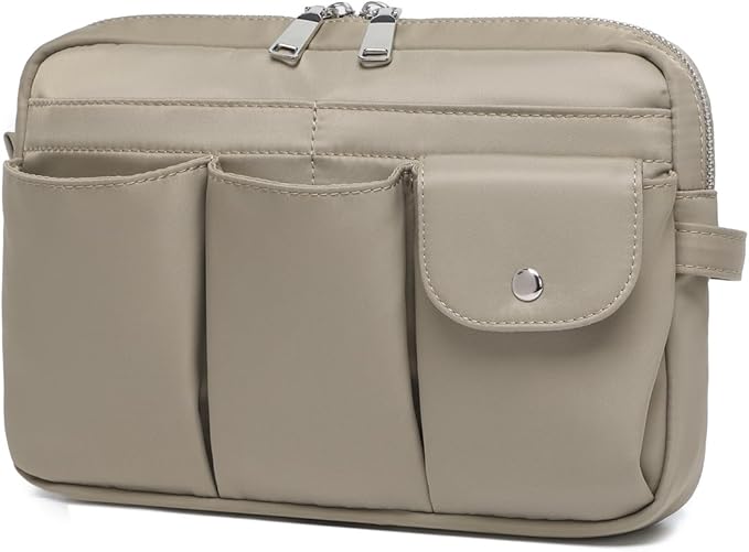 Storage Bag-arge Cosmetic Bag for Women Travel Makeup Bag Zip Up Bag Pure Cotton Canvas Can be Suspended (Khaki)