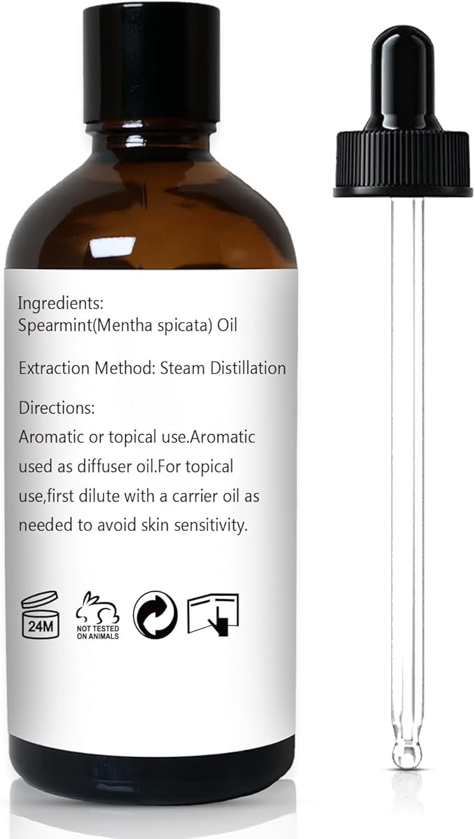 Spearmint Essential Oil, 100% Pure Undiluted Spearmint Oil for Skin, Hair, Aromatherapy - 100ml/3.38 oz