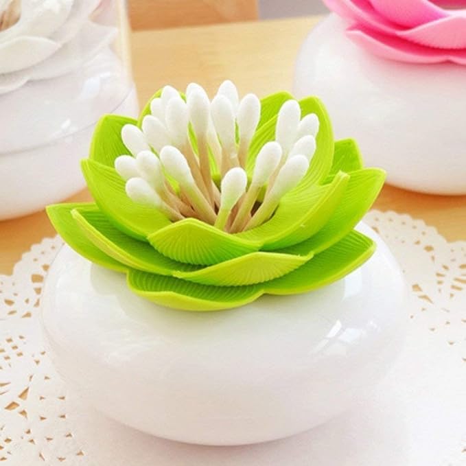 Bloss Mothers Day Gifts Cotton Swab Holder Q-Tips Holder Lotus Toothpick Holder Small Toothpick Case Toothpicks Organizer Bathroom Vanity Canister -Green