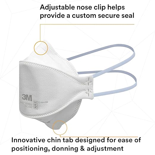 3M Aura Particulate Respirator 9205+, N95, Pack of 20 Disposable Respirators, Individually Wrapped, 3 Panel Flat Fold Design Allows for Facial Movements, Comfortable, NIOSH Approved, Smoke