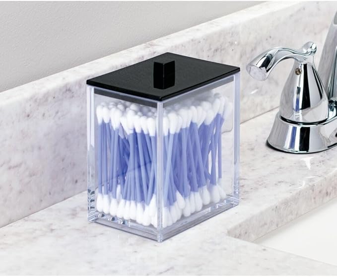 mDesign Plastic Rectangle Apothecary Canister - Organizer for Bathroom Vanity Countertop Shelf Decor - Holds Cotton Swabs, Soap, Makeup, Bath Salts - Lumiere Collection - 2 Pack - Clear/Light Pink