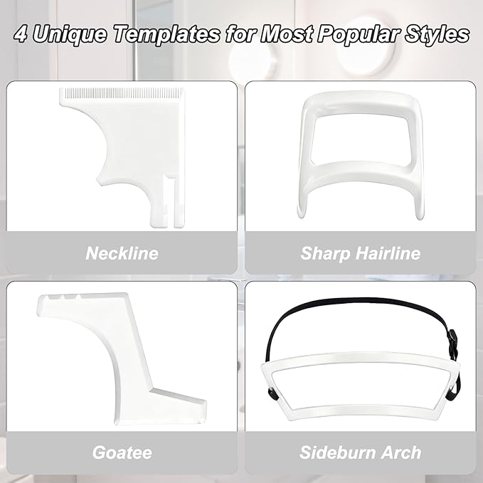 Styling Tools, 4 Styles of Beard Trimming, Reusable Hairline Shaping Tool, Color Spray Edge Line Up Tool, Portable Template Set for Hair and Beard, Clean Hairline Maker for Barbers (White)