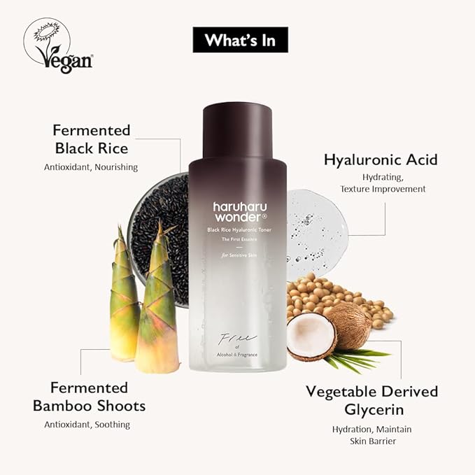 haruharu Wonder Black Rice Hyaluronic Toner for Sensitive Skin, Alcohol Free, Fragrance Free, Deep Hydration, Glass Skin, Korean Skincare, Vegan, Cruelty-Free, 5.1 fl.oz
