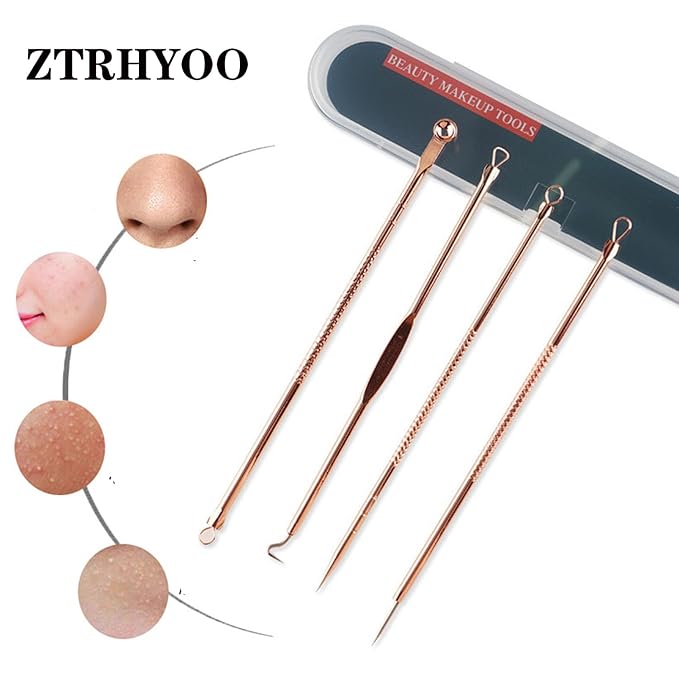 Blackhead Remover Pimple Comedone Extractor Tool Best Acne Removal Kit - Treatment for Blemish, Whitehead Popping, Zit Removing for Risk Free Nose Face Skin with Case(Rose, 4 Piece Set)