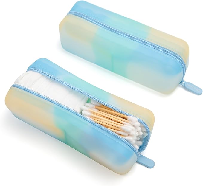 Cotton Pad Swab Travel Case – 2-in-1 Portable Waterproof Qtips Dispenser for Cotton Square Pad & Qtip, Floss, Bobbi Pin, Nail Kit, Hair Accessories Organizer TSA Compliance – VISFRESH (Ocean Breeze)