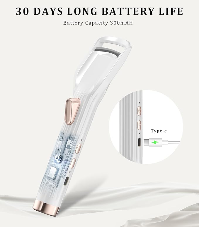 Heated Eyelash Curler Premium PRO - Fast Heat up in 8s - 24 Hours Long Lasting - Rechargeable Electric Eyelash Curler with Type-C, Innovative L Silicone, 2 Heat Modes, Anti-Burn Eyelid, White-GA