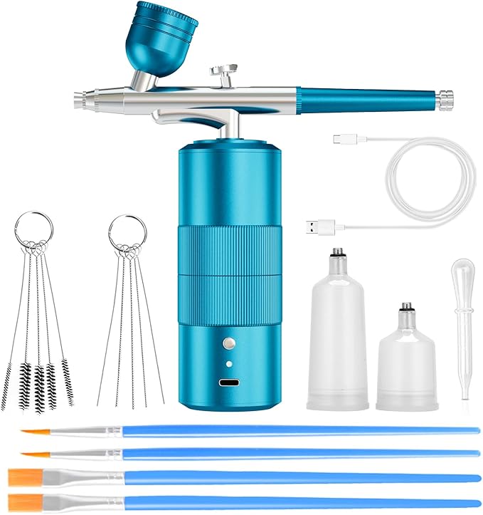 Airbrush Kit Portable Airbrush Air Brush Kit with Air Compressor Airbrush for Nails Airbrush Compressor High Pressure Nail Airbrush Machine Handheld Mini Air Brush Kit (blue)