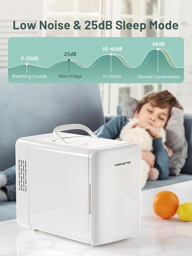KEENSTAR Mini Fridge, 6 Liter/8 Can Small Fridge, 110V AC/ 12V DC Cooler and Warmer for Bedroom, Cosmetics, Office, Dorm and Car, Portable Personal Refrigerator for Cosmetics, Skincare and Food