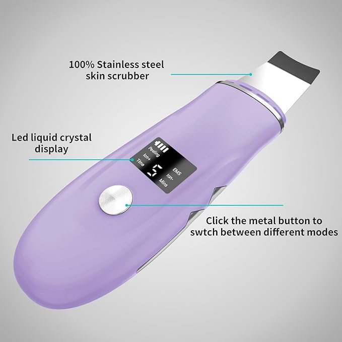 Face Scrubber Skin Spatula - Blackhead Remover Deep Cleansing Tool for Pore Extraction, 4-in-1 Fast Charging Dock Blackhead Remover Face Spatula for Facial Skincare Women Gift (Purple)