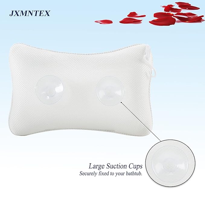 Bath Pillow for Tub, Non Slip, Breathable Soft, Comfortable Head Neck Support, Machine Washable, 2 Suction Cups(Off White)