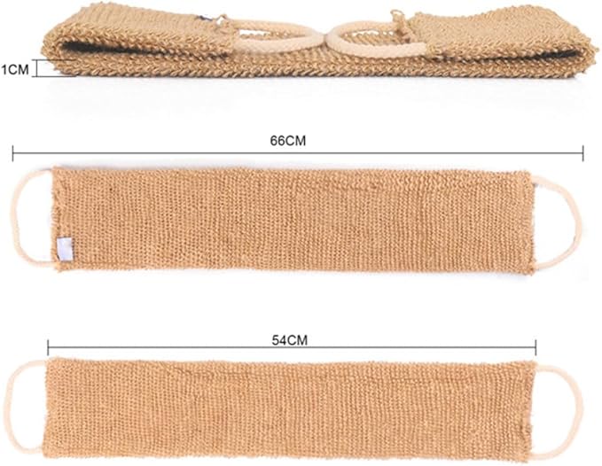Operitacx Natural Ramie Jute Back Scrubber Bath Exfoliator Strap for Shower, Long Body Scrubbing Towel for Dead Skin Removal, Suitable for Men and Women, Bathing Accessory