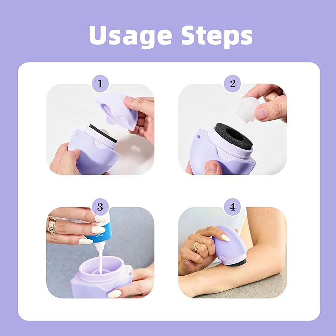 Sunscreen Applicator for Kids with Replaceable Body Sunblock Lotion Sponge 1.86oz Sunscreen Sponge Applicator Refillable Portable Silicone Washable for Kids Women Adults Family Travel Size (Purple)