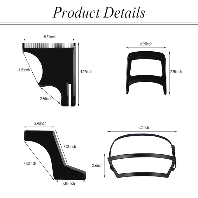 Vtrem Men's Beard Shaping Tools: 4-Pcs Black Hair Styling Template Kit Hairline Neckline Template Guide Tools for Men Beard Goatee Grooming and Trimming Kit