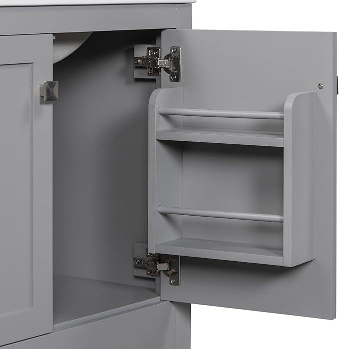Bellemave 30" Bathroom Vanity with Sink Combo Set, Solid Wood Frame Bathroom Storage Cabinet with a Drawer, 2 Soft Closing Cabinet Doors with Organizer, Grey