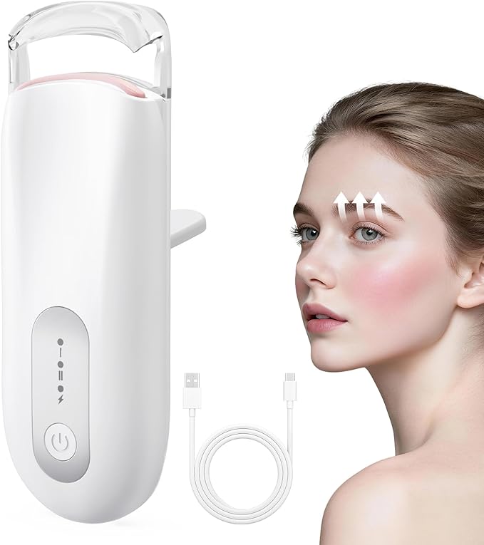 Transparent Heated Eyelash Curler, Electric Eye Lash Curler 10S Fast Heat 24Hrs Long Lasting, Portable Travel Natural C Curl Lashes Type-C Rechargeable Eyelash Curlers (White)