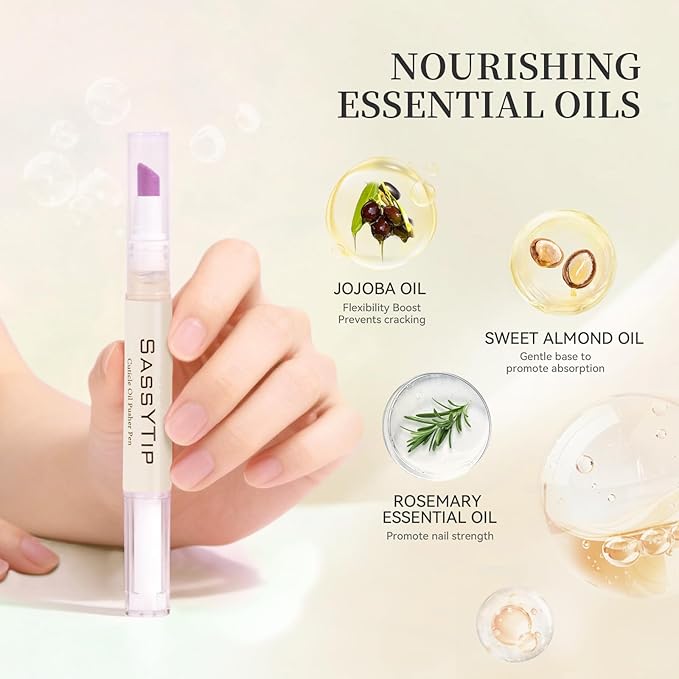 Ceramic Cuticle Pusher & Oil Pen, 2ml Rose/Grape/Fragrance Free Scented Nail Care Pen, Gentle Cuticle Remover for Dry & Damaged Nails, Moisturize Strengthen Brighten (Beige3.0&Gel)
