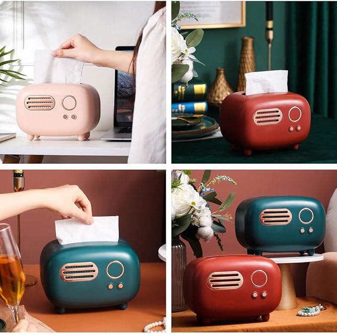 WAYUTO Vintage Radio Facial Tissue Box Cover Napkin Holder Decorative Napkin Storage Organizer Paper Towel Dispenser Container for Bathroom Car Office Desk Home Decor Bedroom Restaurant Red