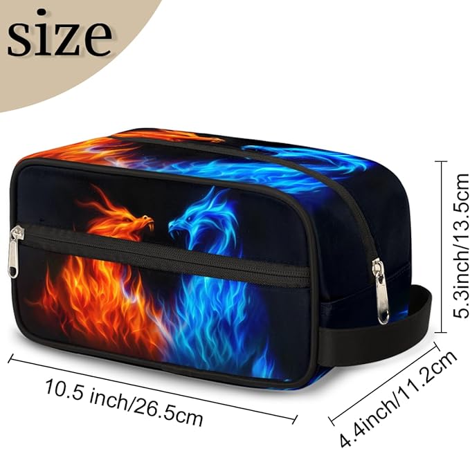 Abstract Fire Dragon Kids Toiletry Bag for Boys Girls, Cosmetic Makeup Bag with Handle, Travel Shaving Kit Organizer, Waterproof Portable Wash Bag for Gym Vacation Camping Sports