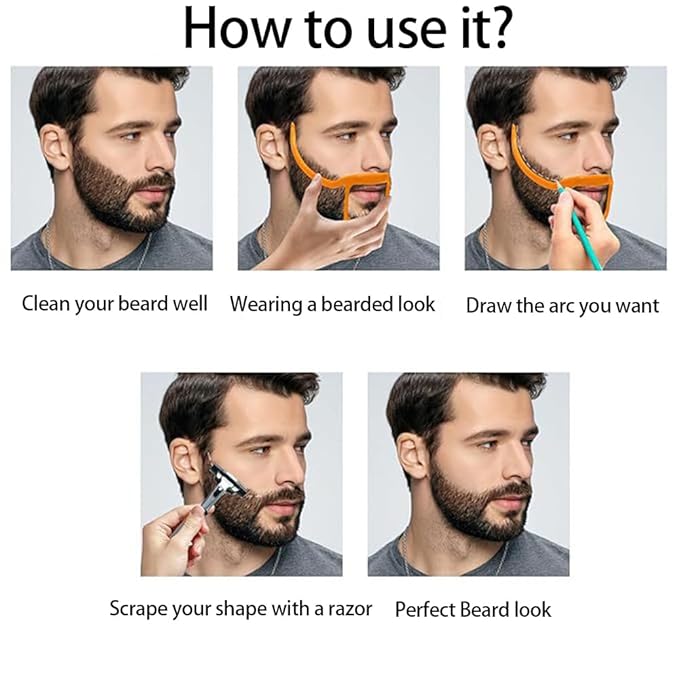 Beard Styling Template Goatee Mustache Grooming Guide Stencil Lineup Tool Shaving Template for Men Face Hair Styling Hairline Shaping Orange
