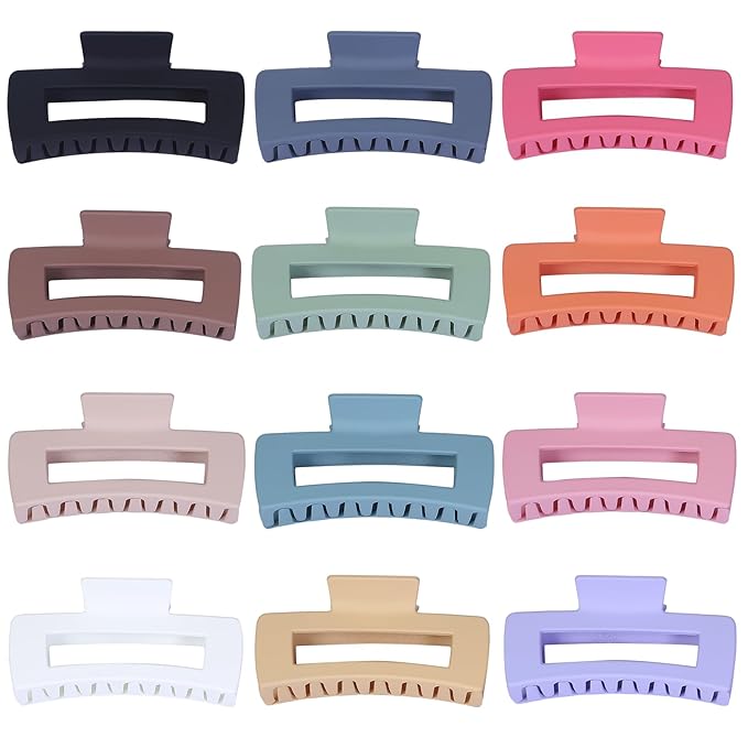 4.1 Inch Jumbo Hair Clips - 12 Pcs Colorful Square Jaw Clips for Thick Hair, Women and Girls Hair Accessories