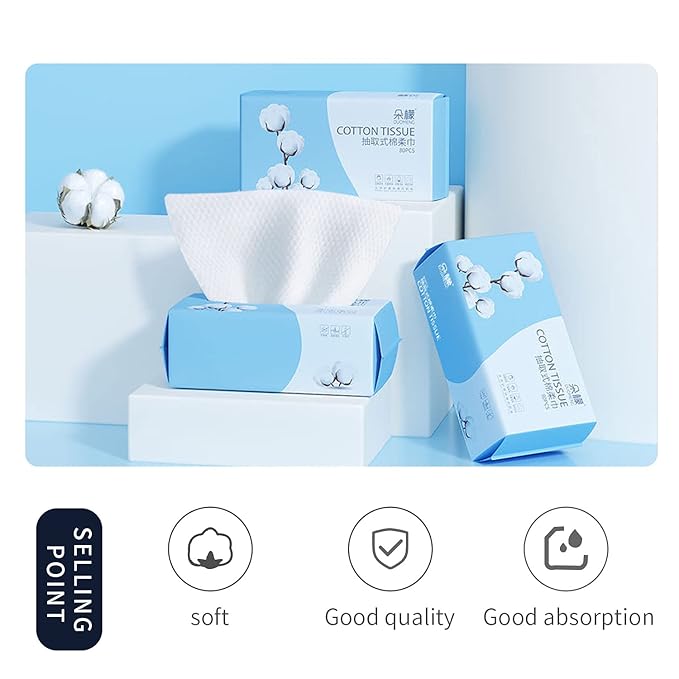 Cotton Facial Dry Wipes 100 Count, Deeply Cleansing Disposable Face Towel Wash Cloth, Multi-Purpose for Skin Care, Make-up Wipe, Face Wipes and Facial Cleansing