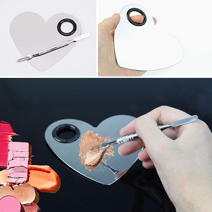 obmwang Stainless Steel Heart Shaped Makeup Palette Spatula - Makeup Artist Makeup Enthusiast Tools for Blending Cosmetic Foundation Shades