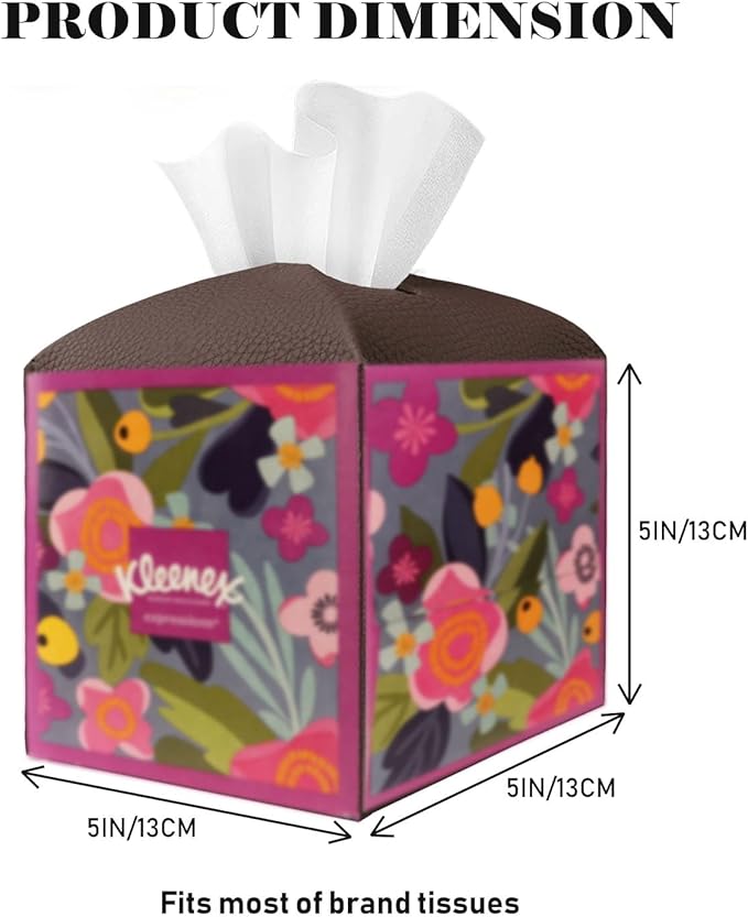 Tissue Box Cover Holder Square Tissue Cube Cover PU Leather Tissue Organizer with Bottom Belt for Bathroom, Tabletop, Car, Night Stands, Office, Home, Kitchen (1, CoffeeBrown)