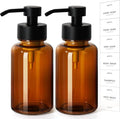 Amber Foam Soap Dispenser, 14.1 oz/400ml Foaming Hand Soap Dispenser, 2 Pack Glass Foaming Dispenser for Bathroom & Kitchen, Refillable Liquid Dispenser Bottle with Waterproof Labels
