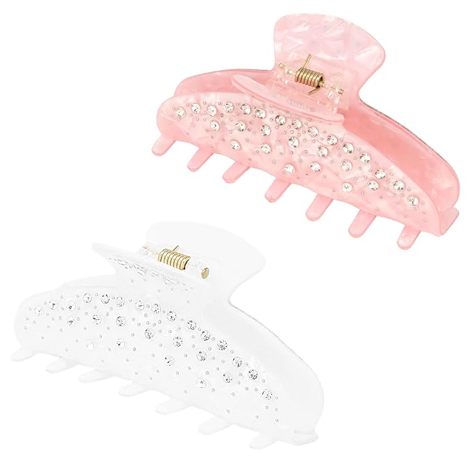 ACO-UNIT 2 Pack Hair Claw Clips for Women Acrylic Claw Clips for Thick Hair Non-slip Clip for Hair Large Claws Hair Accessories for Women Girls(Pink&White)