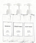 Modern Shampoo and Conditioner Dispenser (21 oz, Pack of 3) Refillable Pump Bottle Set Empty Shower Plastic Bottles with Pump for Bathroom Body Wash Soap and Shower