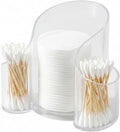 Clear 3-Compartment Vanity Organizer & Cotton Swab Holder - Small Plastic Storage Box for Jewelry, Floss Picks & Hair Accessories - Open Front Countertop Display