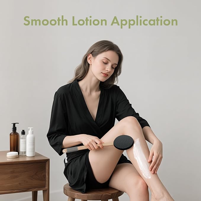 AmazerBath Lotion Applicator for Back, Feet, 2 Replacement Pads with 17" Curved Handle, Back Sunscreen Applicator for Kids, Elderly, Women, Apply Cream Medicine Moisturizer Tanner, Black