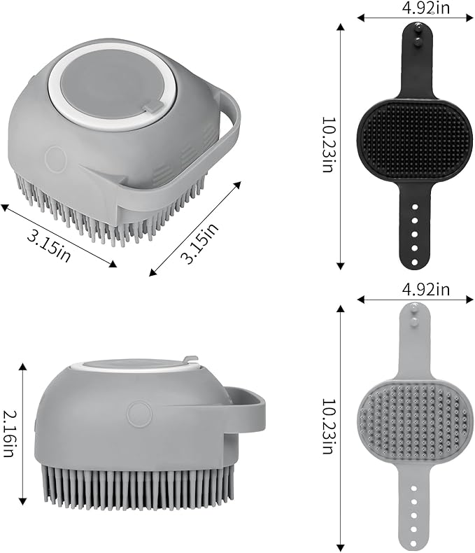 Comotech 6PCS Dog Bath Brush & Dog Toothbrush | Adjustable Handle Shampoo Brush & Scrubber for Short & Long Haired Dogs & Cats | Effectively Solve Odor & Stain Removal Problems (Gray Gray Black)