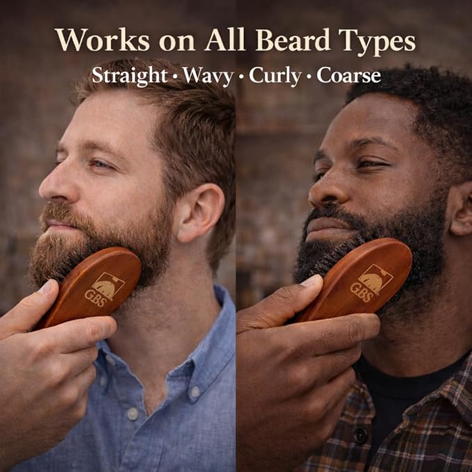 G.B.S 100% Natural Boar Bristles Beard Brush - Small Travel Size with Ergonomically Designed Wood Handle - Professional Beard and Mustache Grooming Softens and Untangles Your Beard (3)