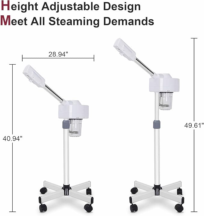 Saicool Professional Facial Steamer - Standing Ozone Facial Steamer on Wheels w Hot Mist for Facial Treatment Personal Care for Spa Salon Home Use