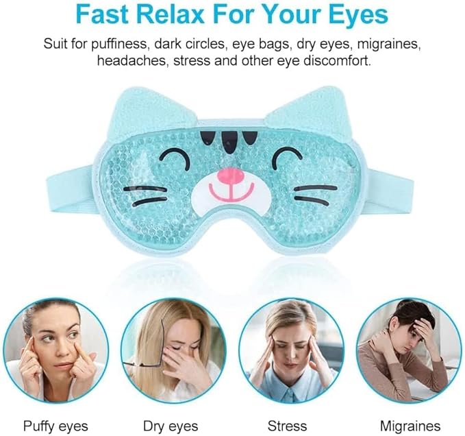 NEWGO Kids Ice Pack Eye Mask Cold Compress Reusable Hot Cold Therapy Gel Eye Mask with Soft Plush Backing